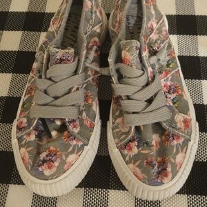 Kids Floral Canvas Sneakers - Gray with Pink & Purple Flowers